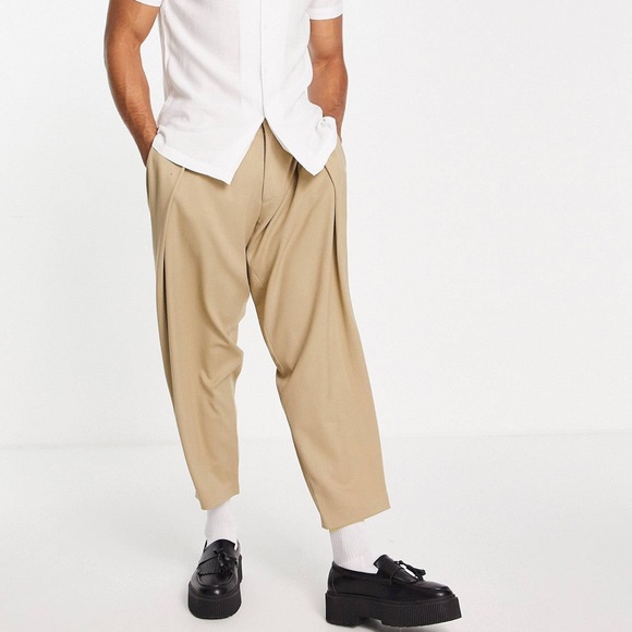 NWOT oversized tapered smart pants with double pleat in Stone W30 L30 - Picture 1 of 4